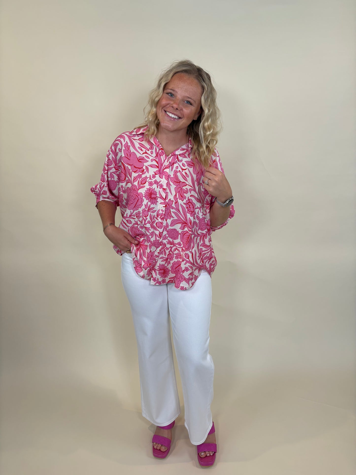 Rosie Floral Print Button Down Blouse