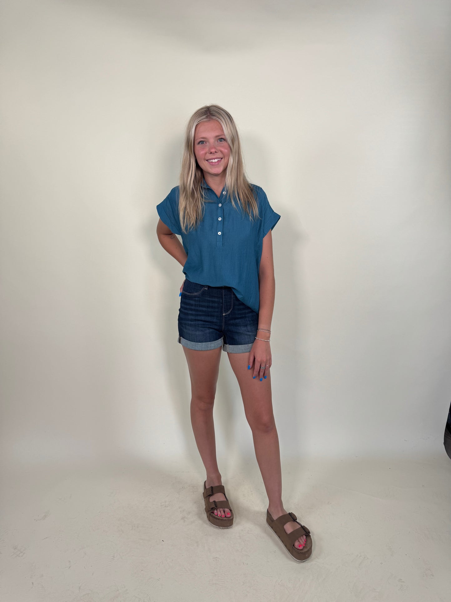 Dayna Half Button Solid Top