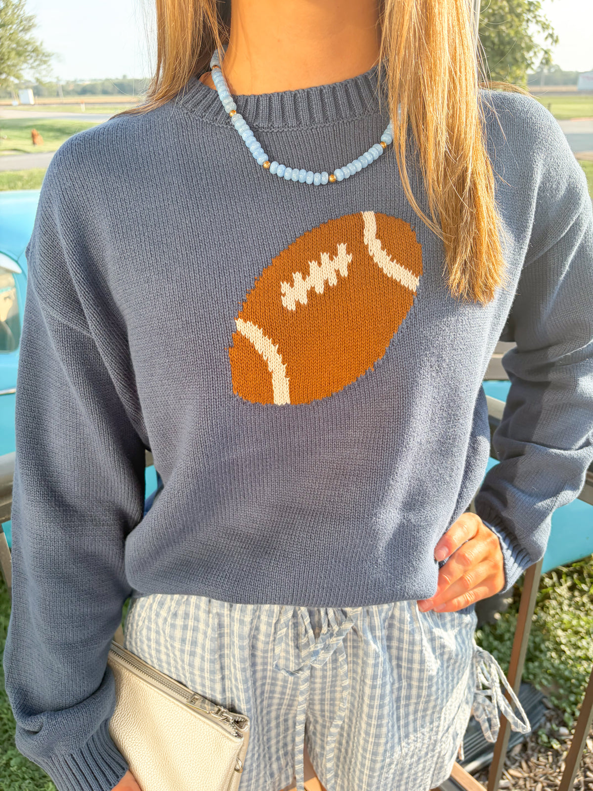 Maria Navy Football Sweater