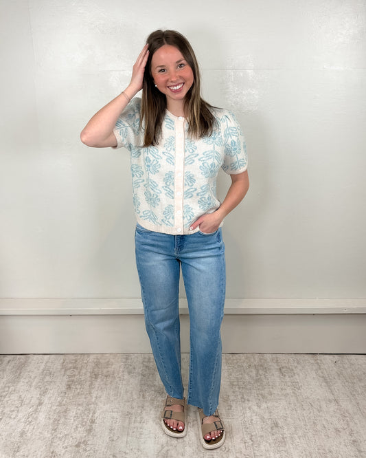 Poppy Floral Print Short Sleeve Sweater