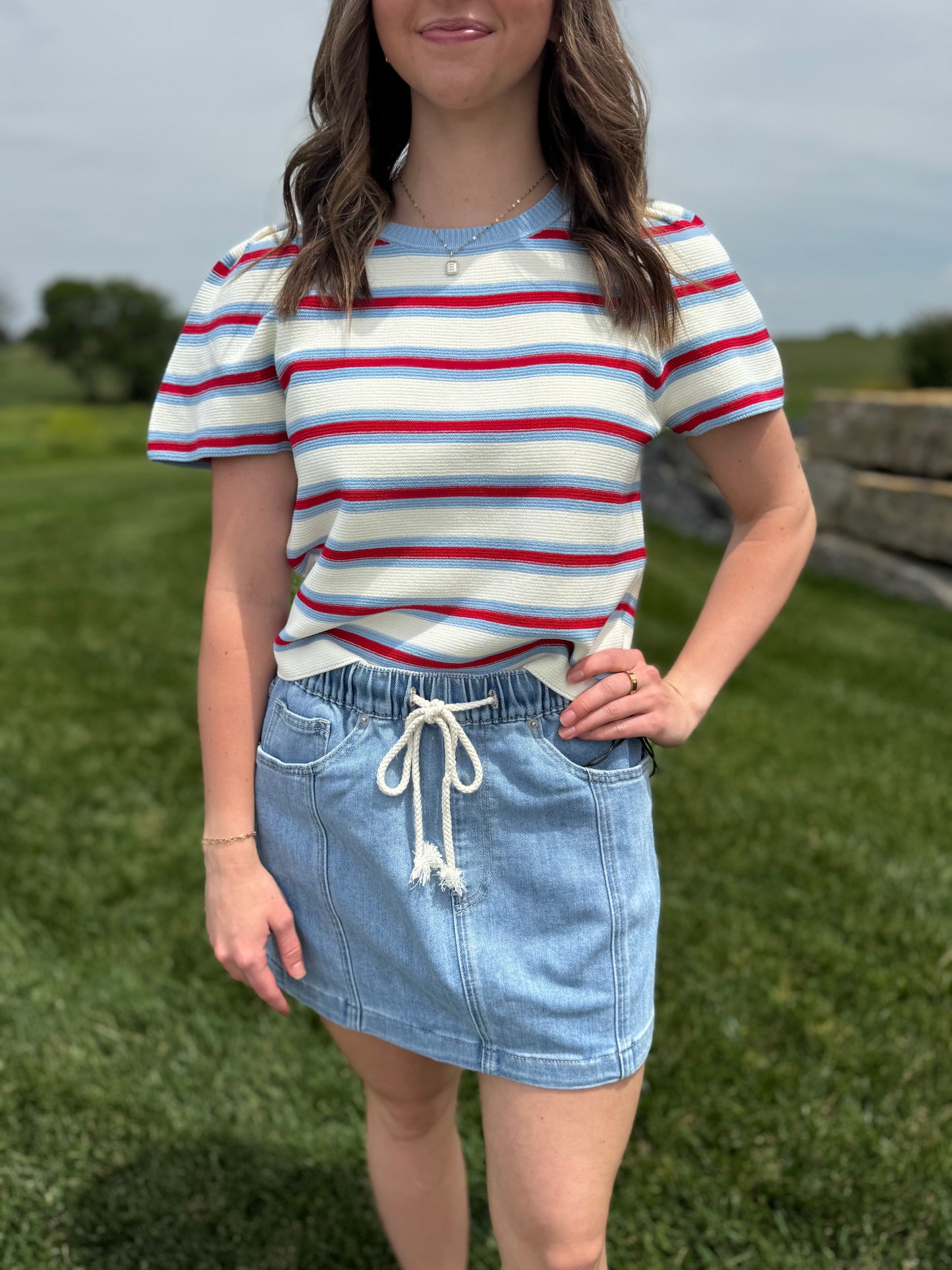 Holly Stripe Puff Short Sleeve