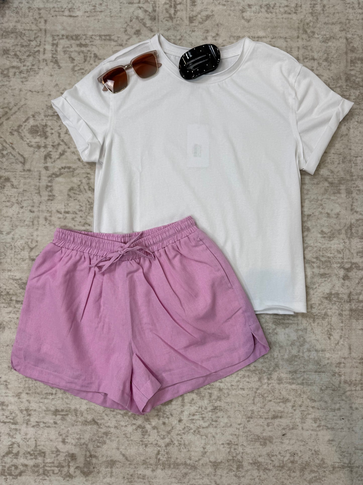 Stephanie Dolphin Hem Lilac Shorts