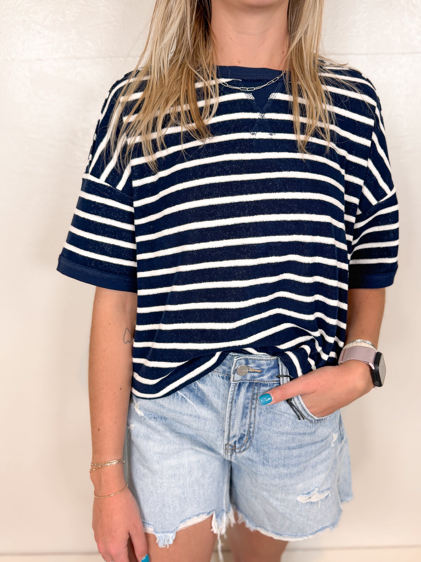 Caty Striped Navy Tee