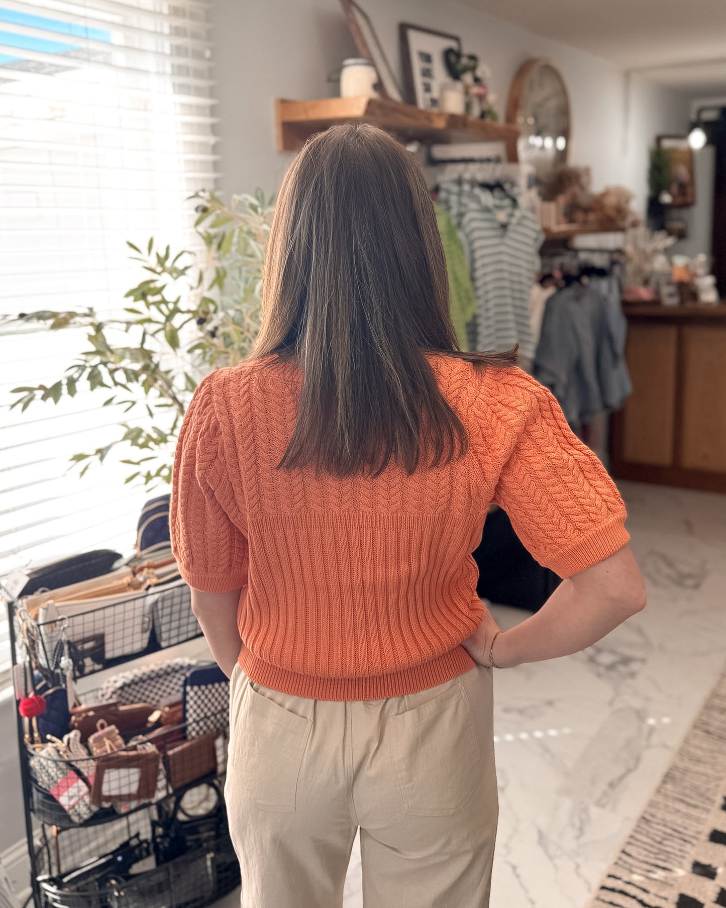 Jennifer Puff Sleeve Cable Sweater