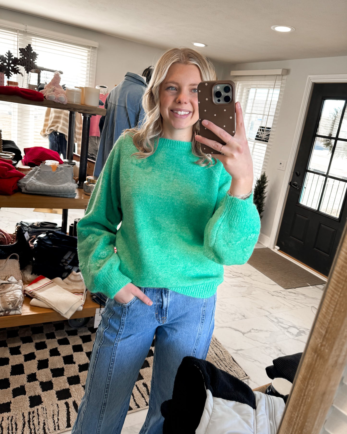 Maevly Floral Knit Puff Sleeve Sweater
