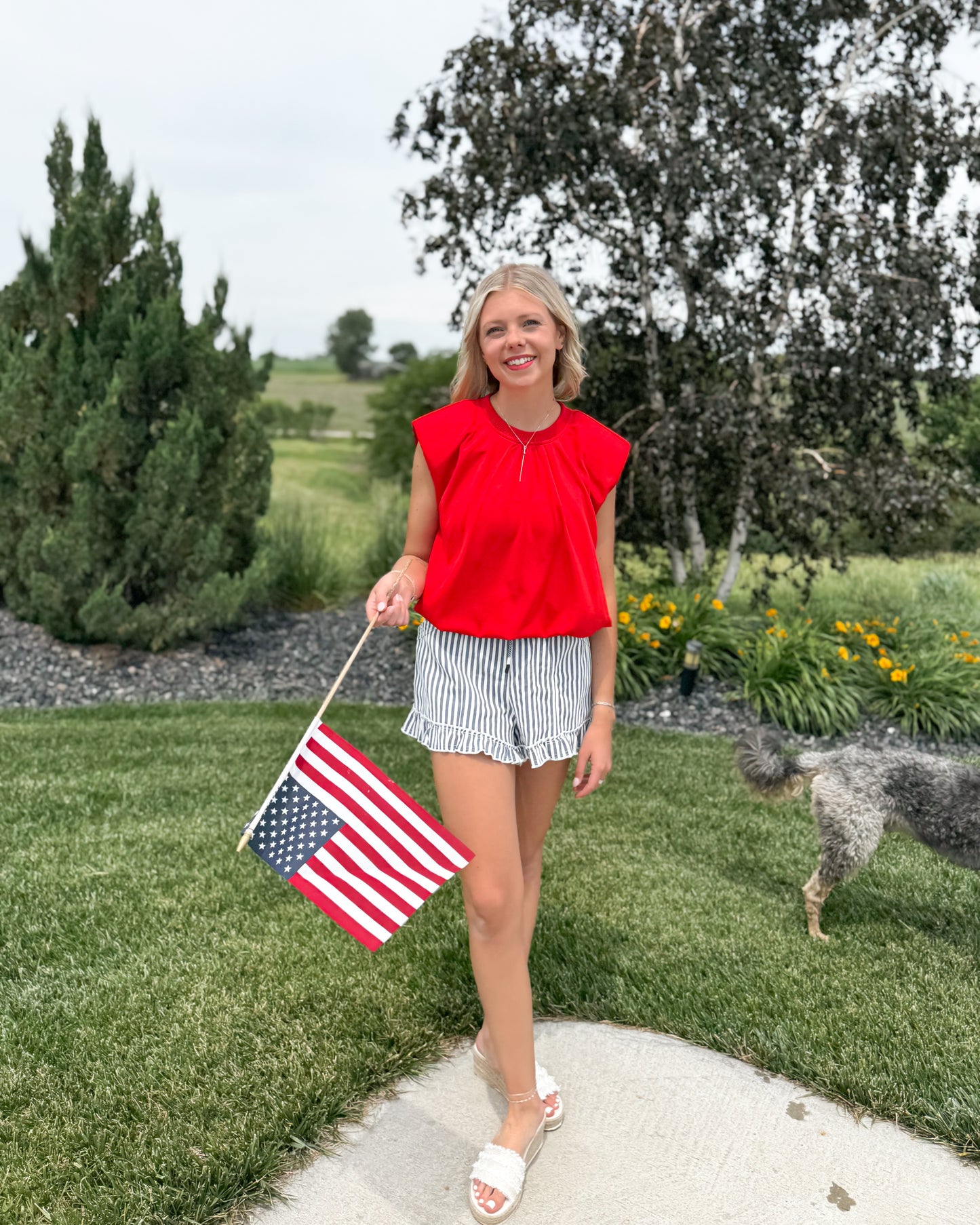 Aubrey Ruffle Hem Stripe Short