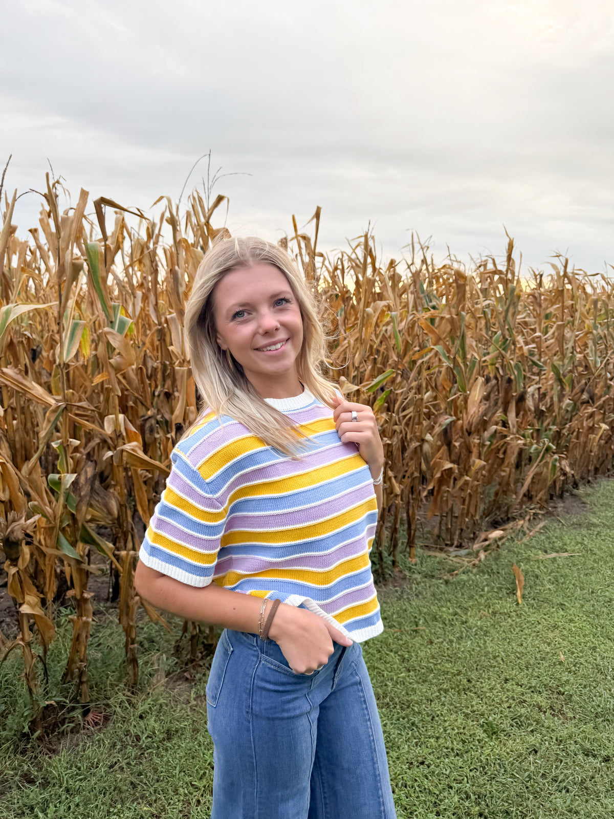 Camile Stripe Knit Short Sleeve