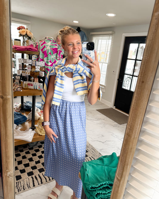 Landry Polka Dot Satin Midi Skirt