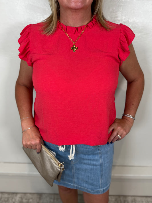 Scarlett Coral Ruffle Sleeve Top