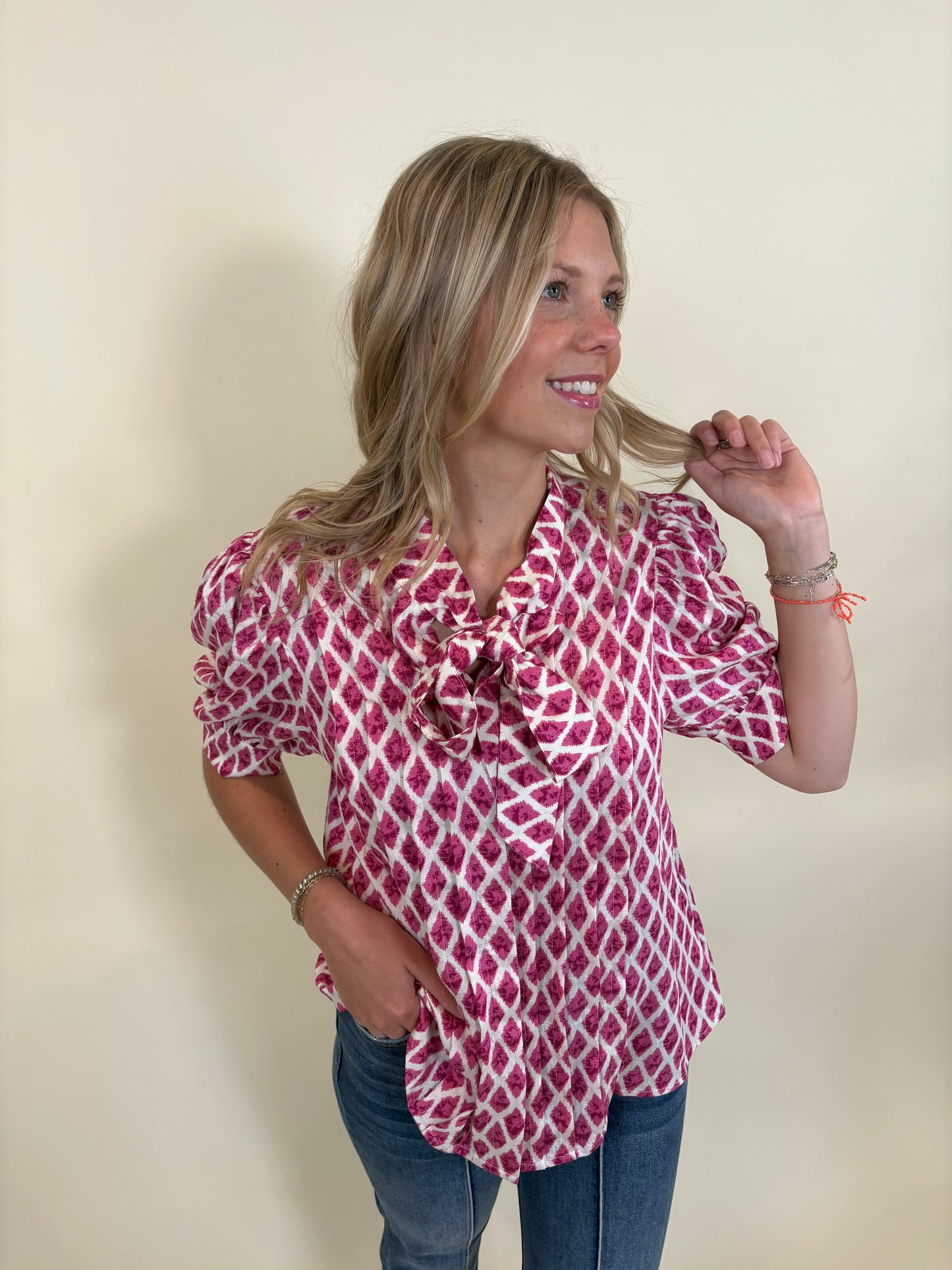 Adelyn Pink Bow Blouse