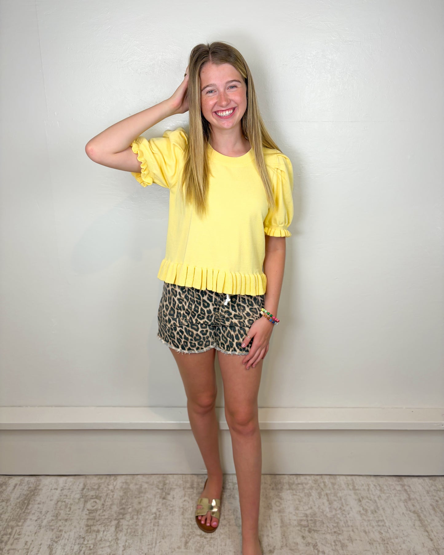 Traci Yellow Ruffle Hem Top