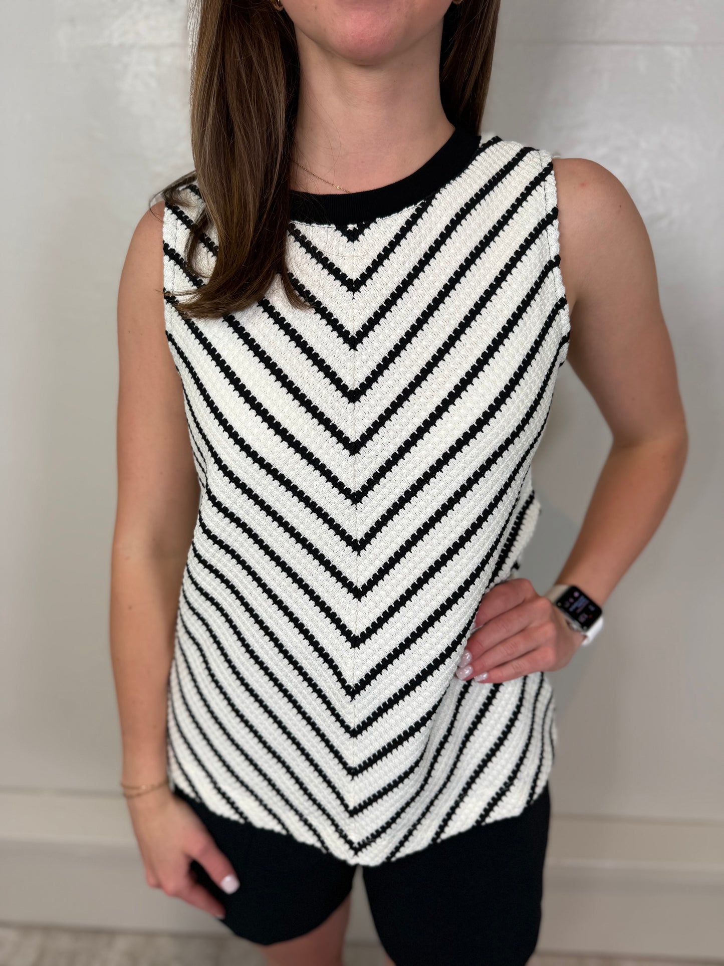 Poppy Black Textured Stripe Tank
