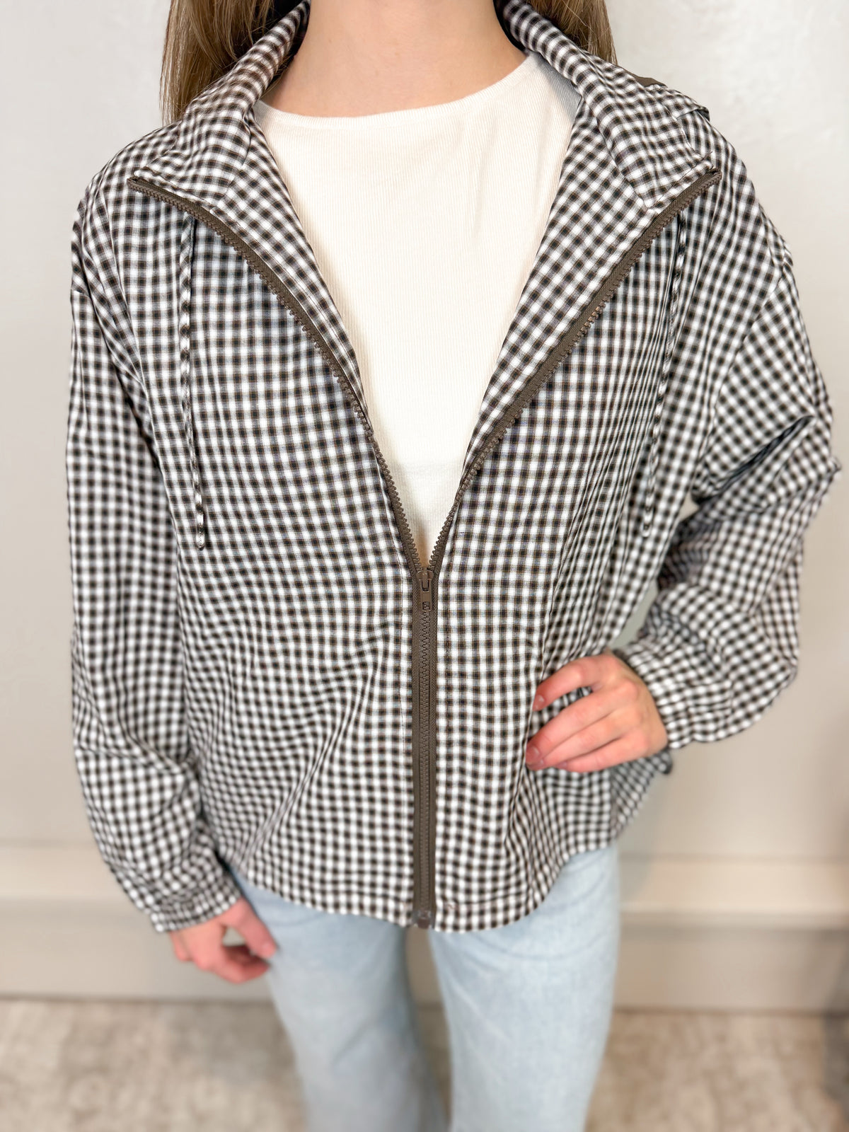 Wren Brown Gingham Windbreaker