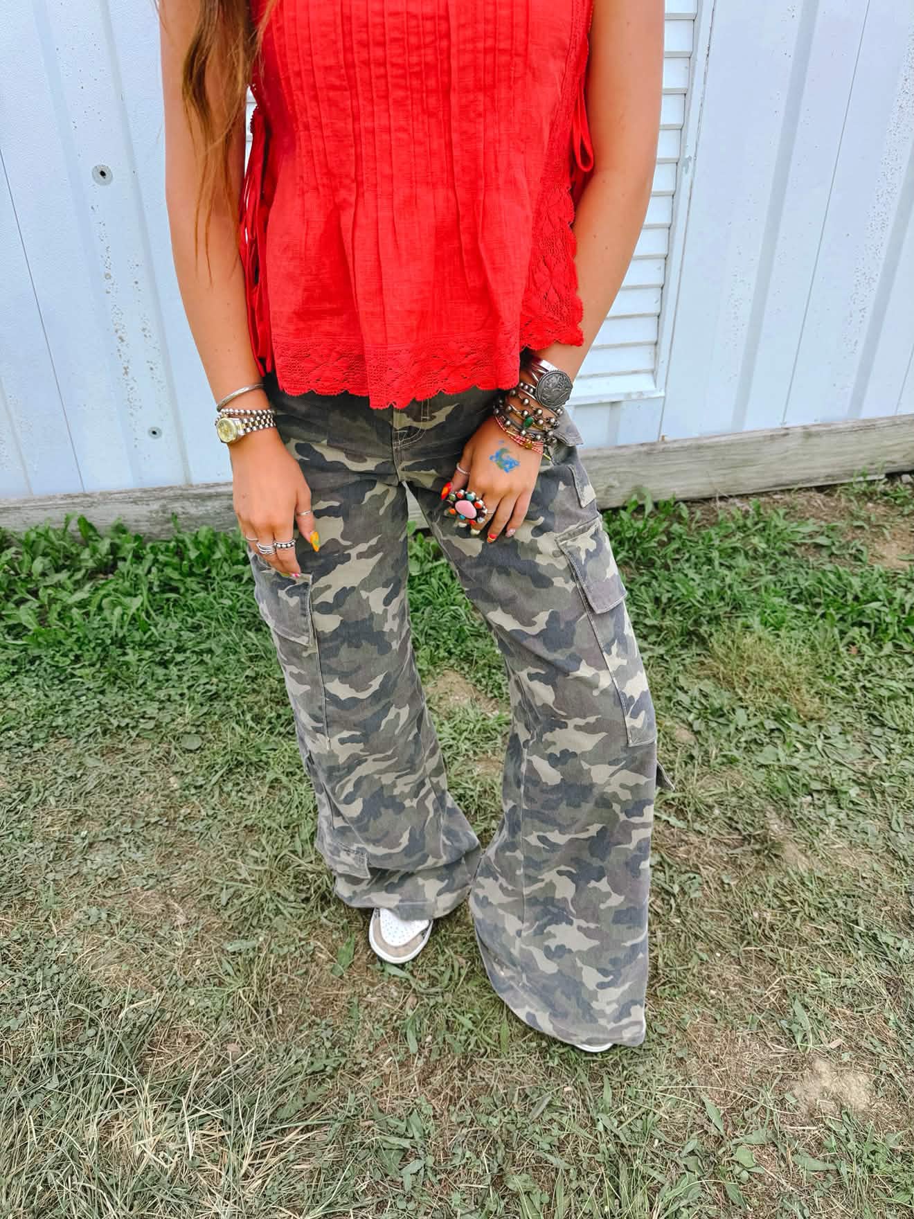 Morgan Camo Wide Straight Jean