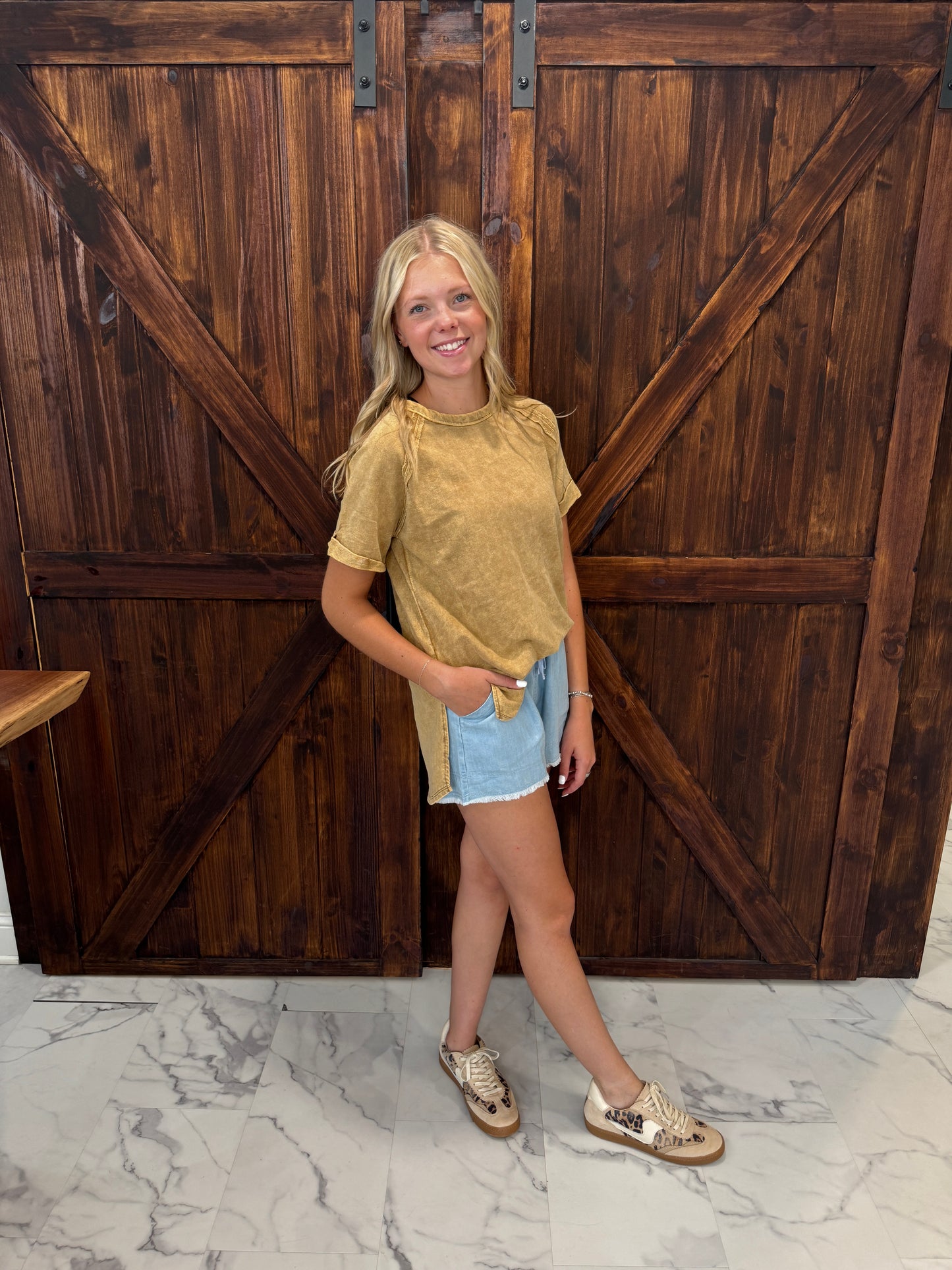 Nia Acid Wash Short Sleeve Top