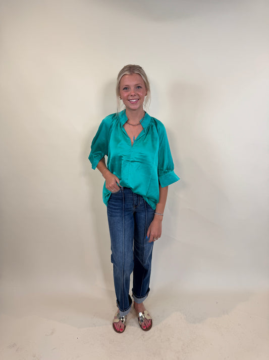 Katie Emerald Satin Blouse
