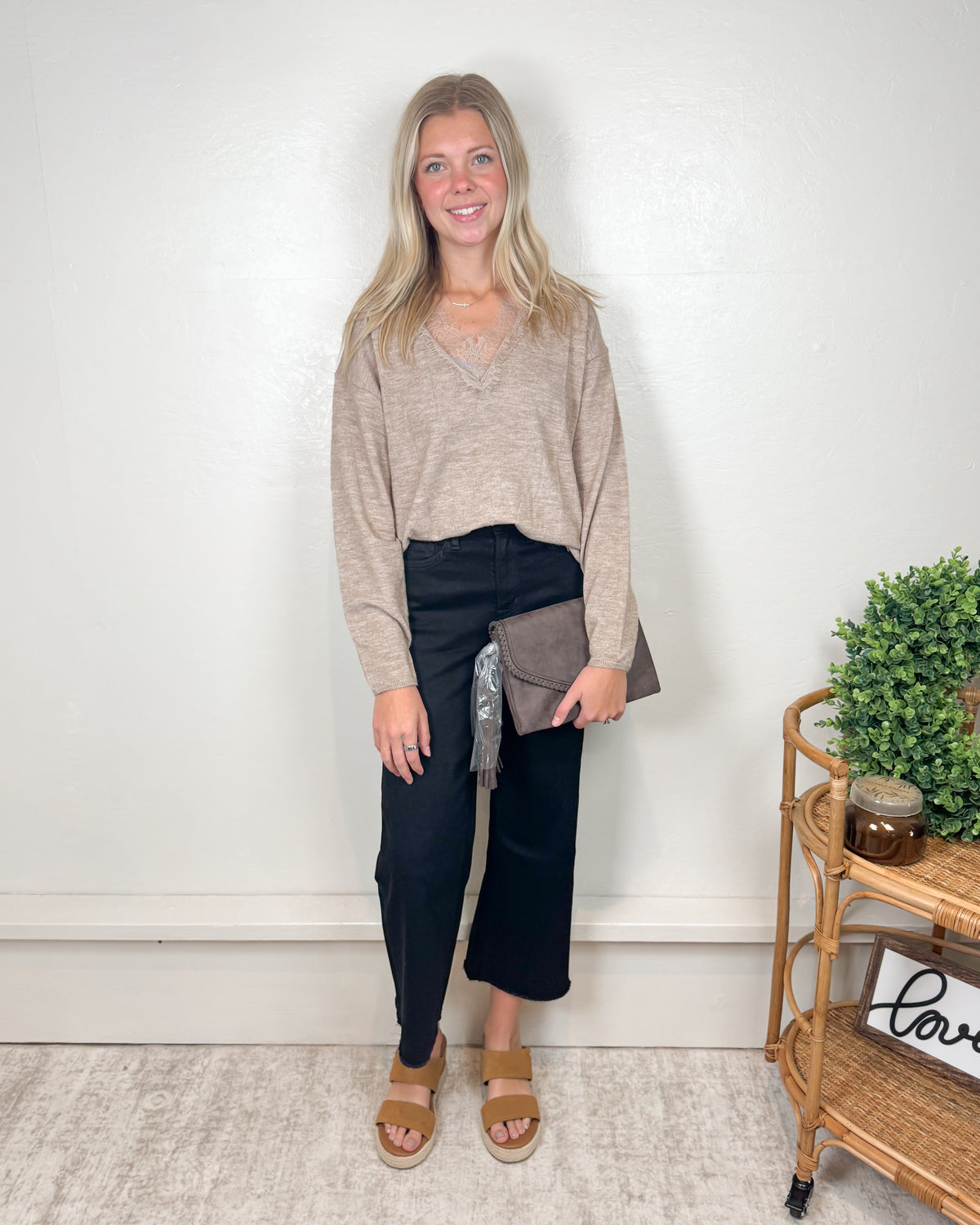 Sofie Taupe V Neck Sweater