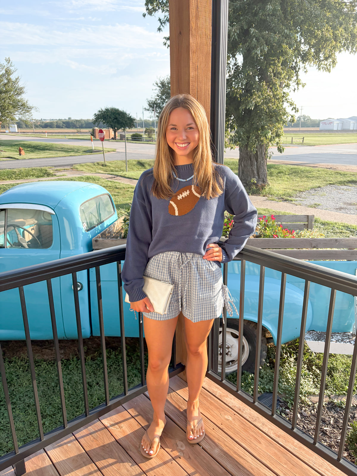Maria Navy Football Sweater