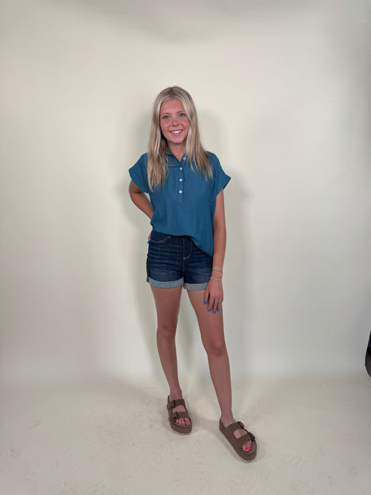 Dayna Half Button Solid Top