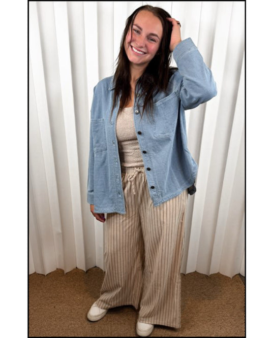 Genie Terry Denim Button Down