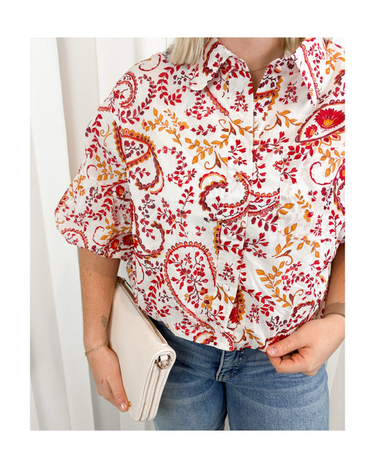 Emely Paisley Button Down Bubble Blouse