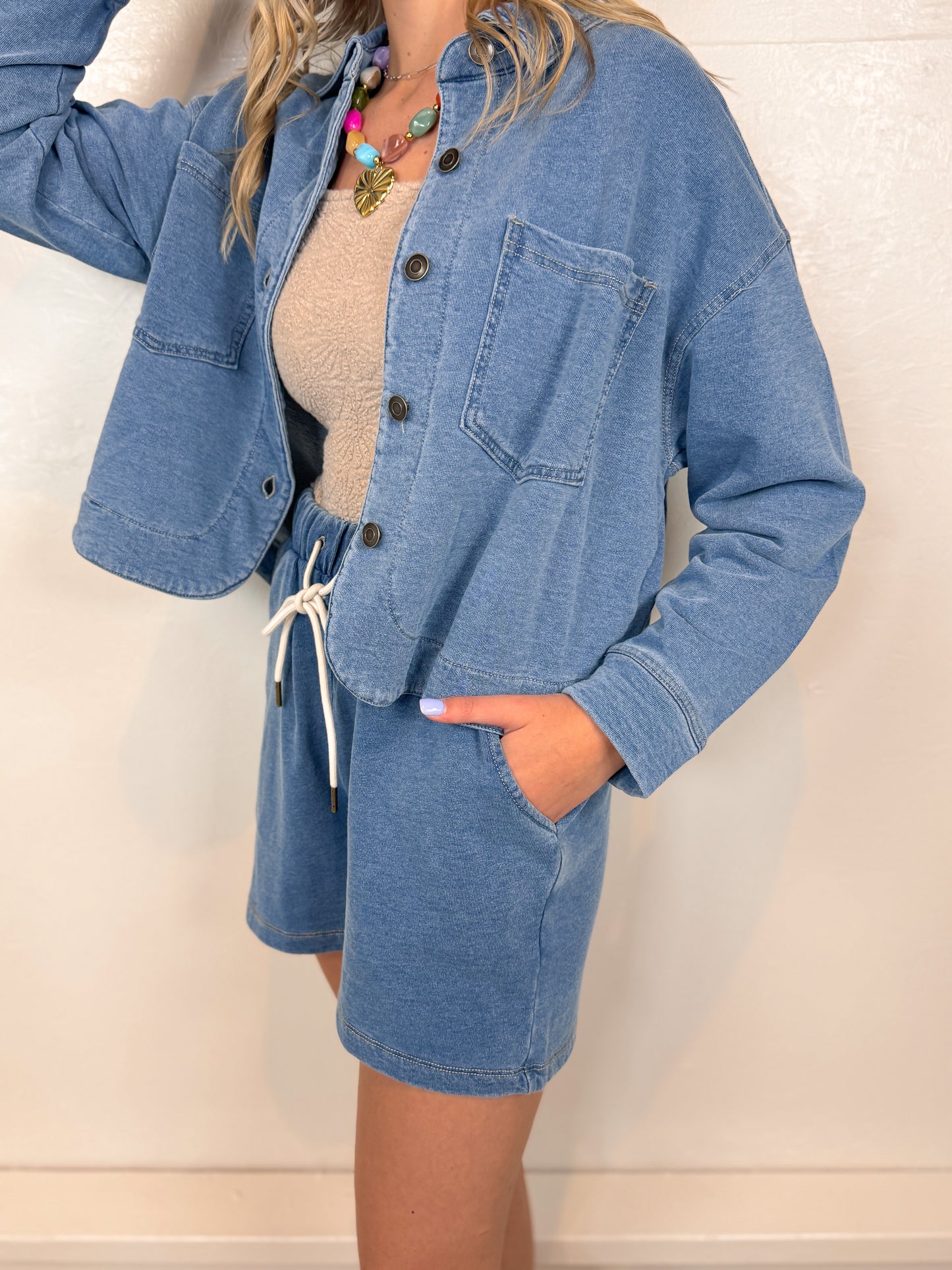 Logan Terry Denim Cropped Shirt