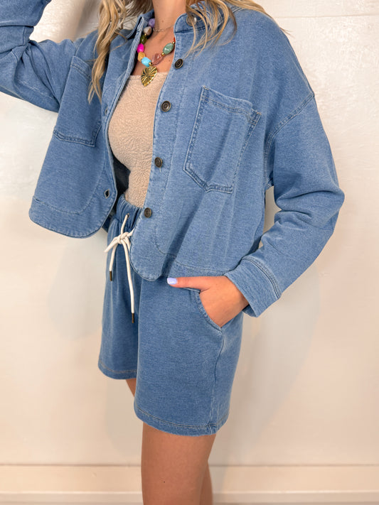 Logan Terry Denim Cropped Shirt