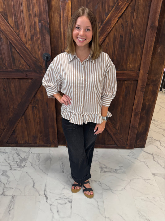 Tiana Ruffle Bottom Striped Shirt
