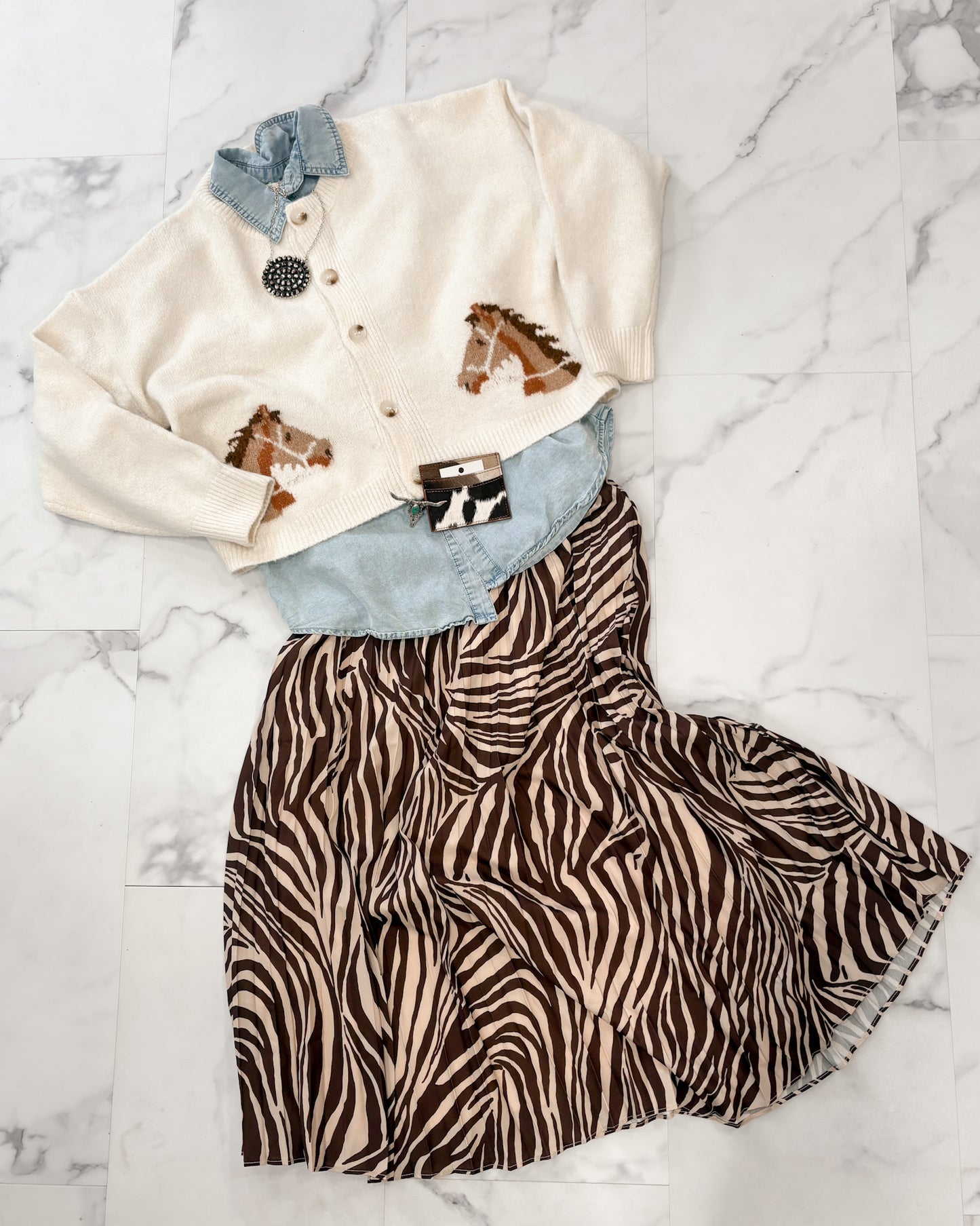 Annabelle Zebra Pleated Midi Skirt
