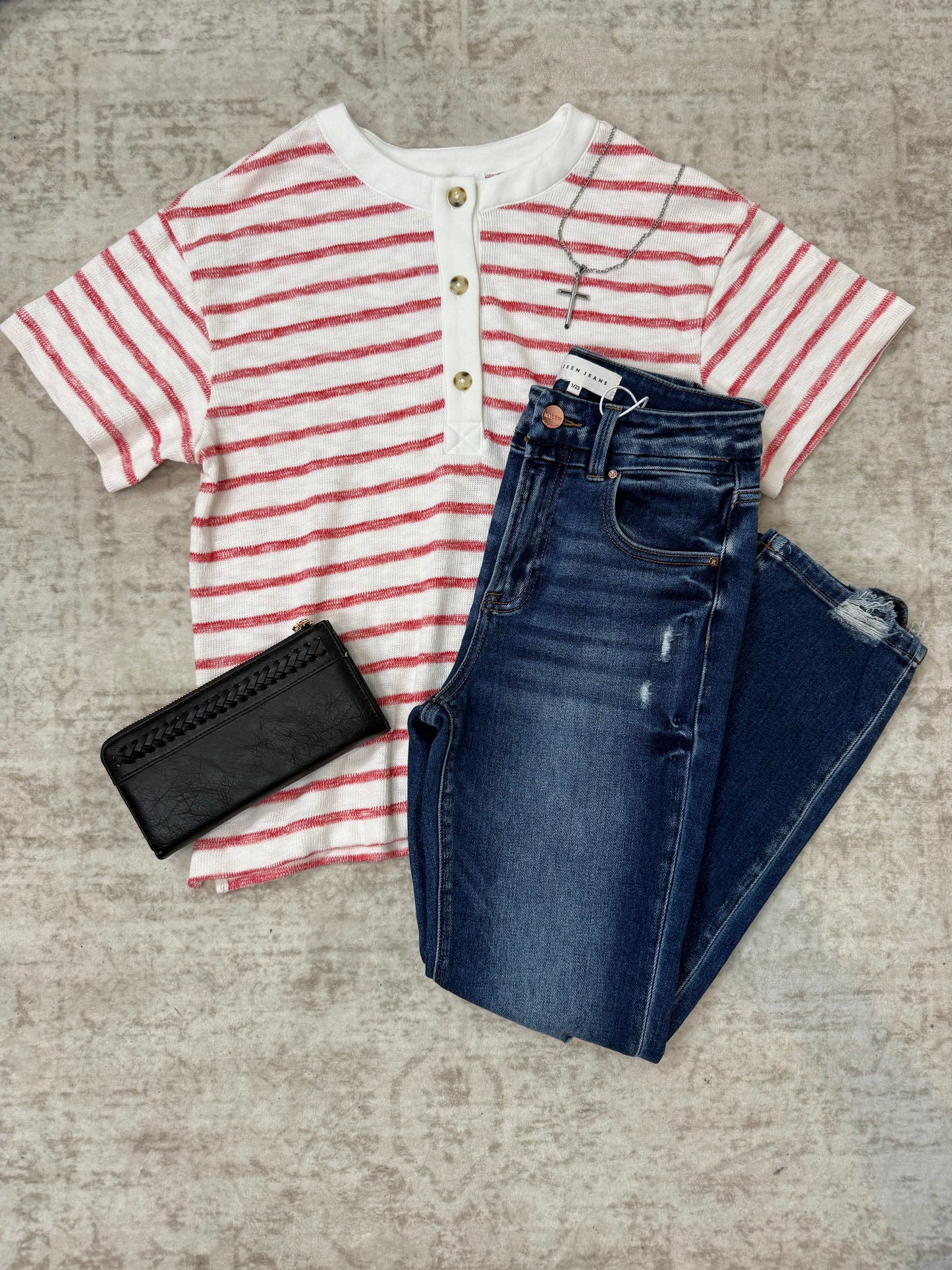 Rachel Striped Short Sleeve Henley