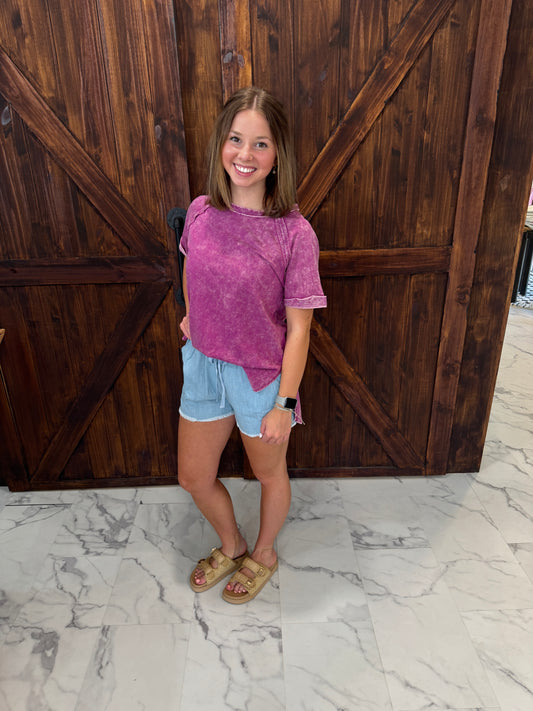Nia Acid Wash Short Sleeve Top