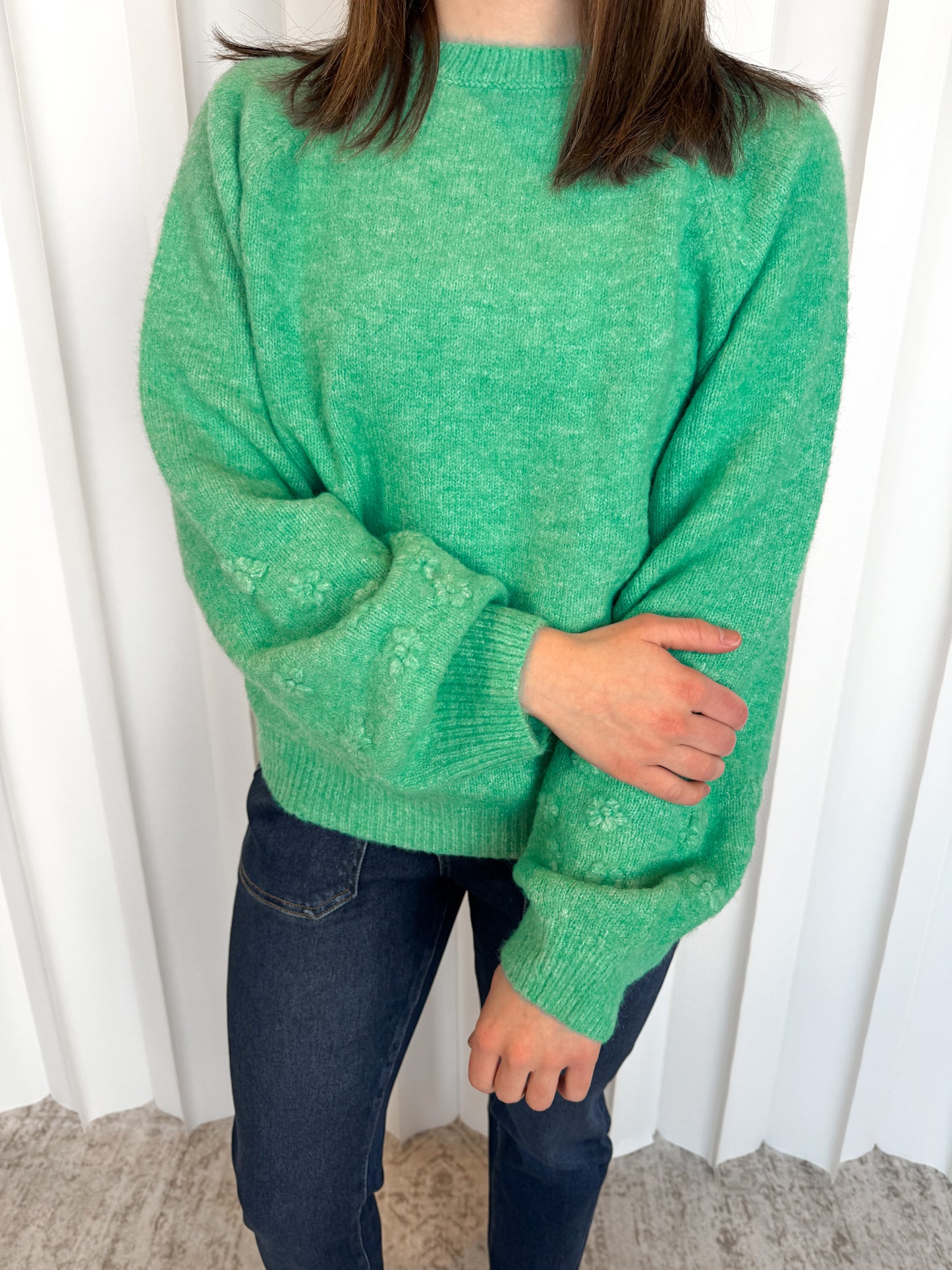 Maevly Floral Knit Puff Sleeve Sweater