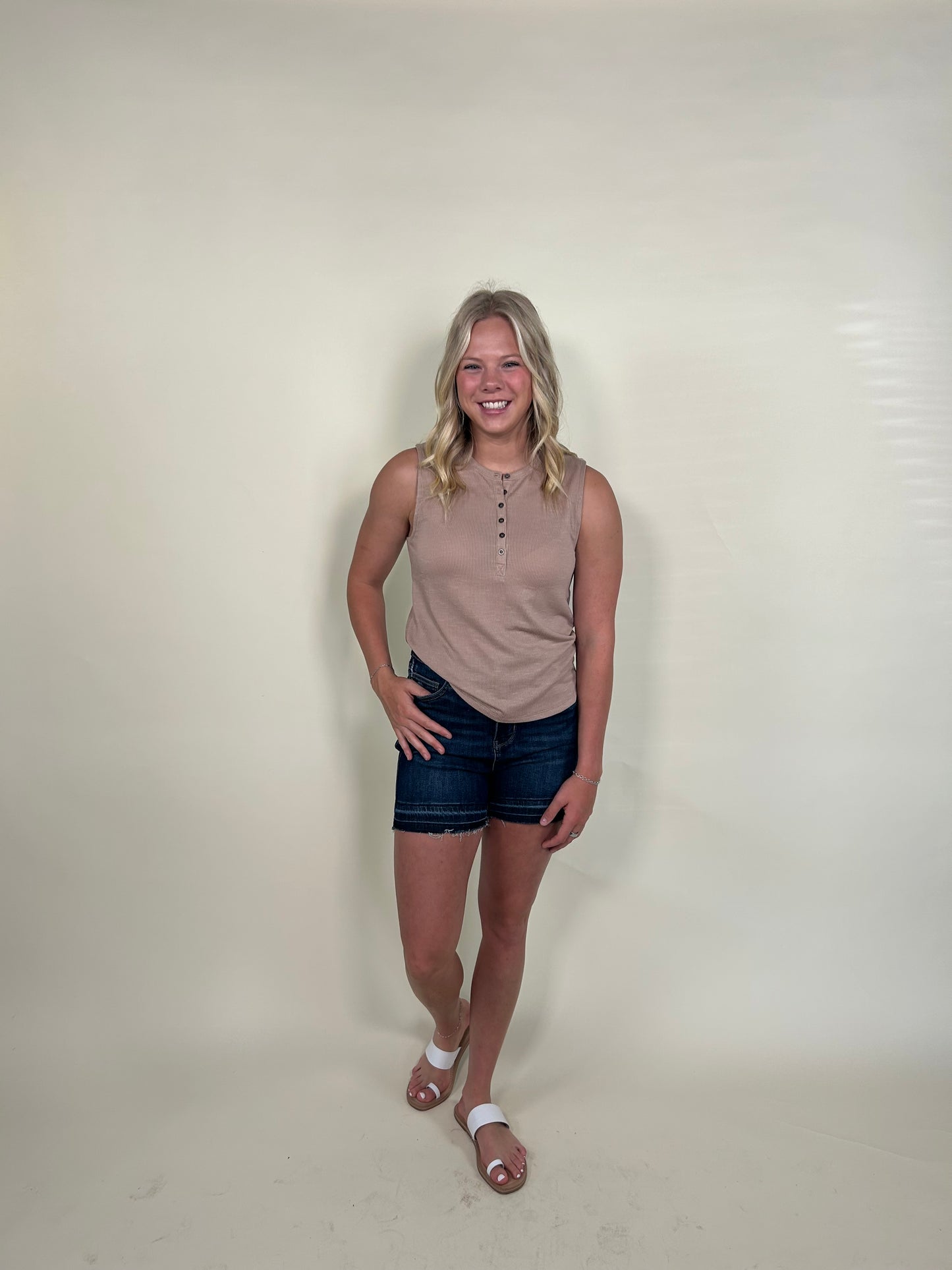 Kayla Snap Button Detail Taupe Top