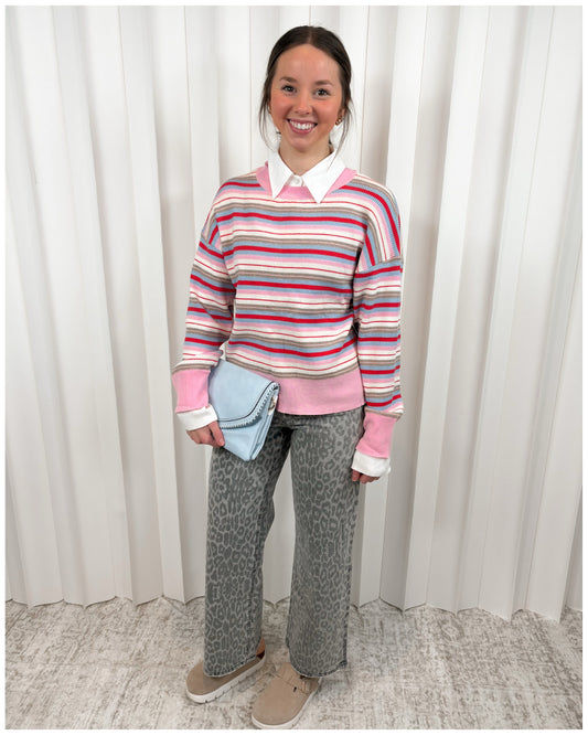 Emerie Multi Striped Knit Top & Collar