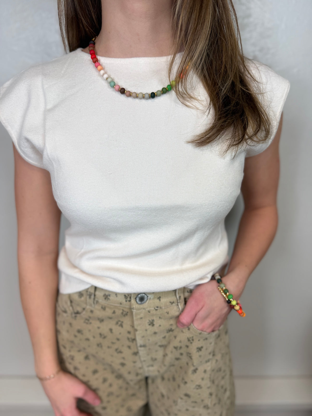 Ceirra Cream Boat Neck Sweater Top