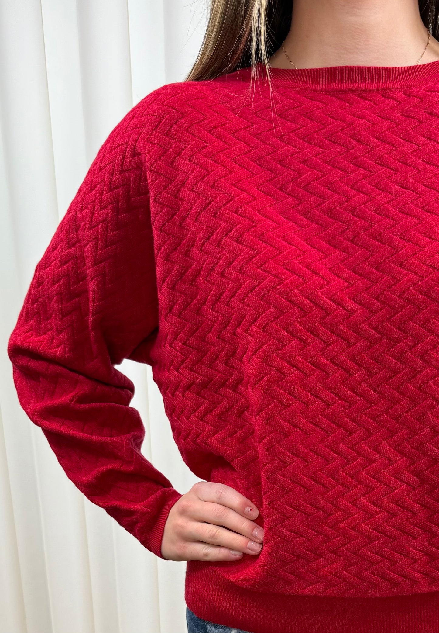 Daina Textured Dolman Red Sweater