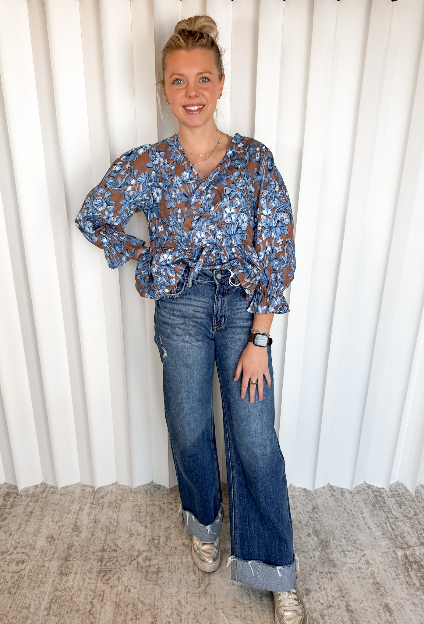Mable Floral Print Peplum Blouse
