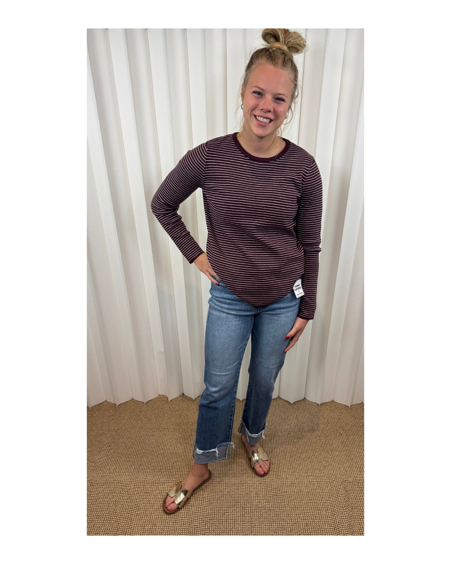 Lydia Dark Plum Pinstripe Sweater