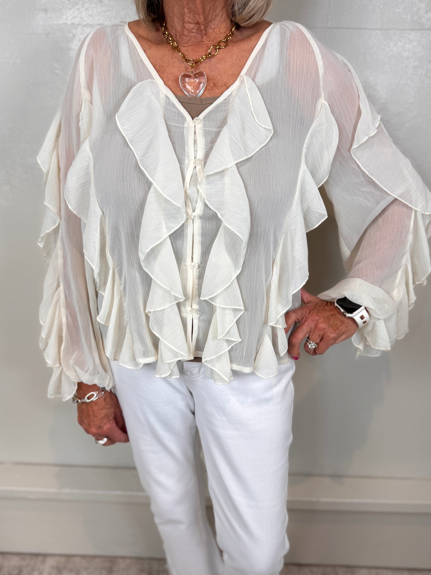 Lyla Ruffled V-Neck Button Down Top