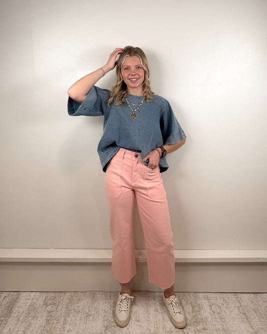 Ella Stretch Denim Tie Back Blouse