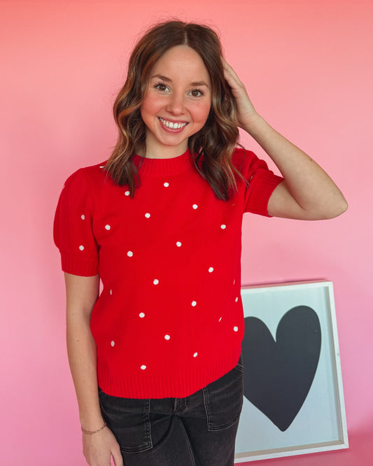 Rory Polka Dot Puff Short Sleeve Sweater