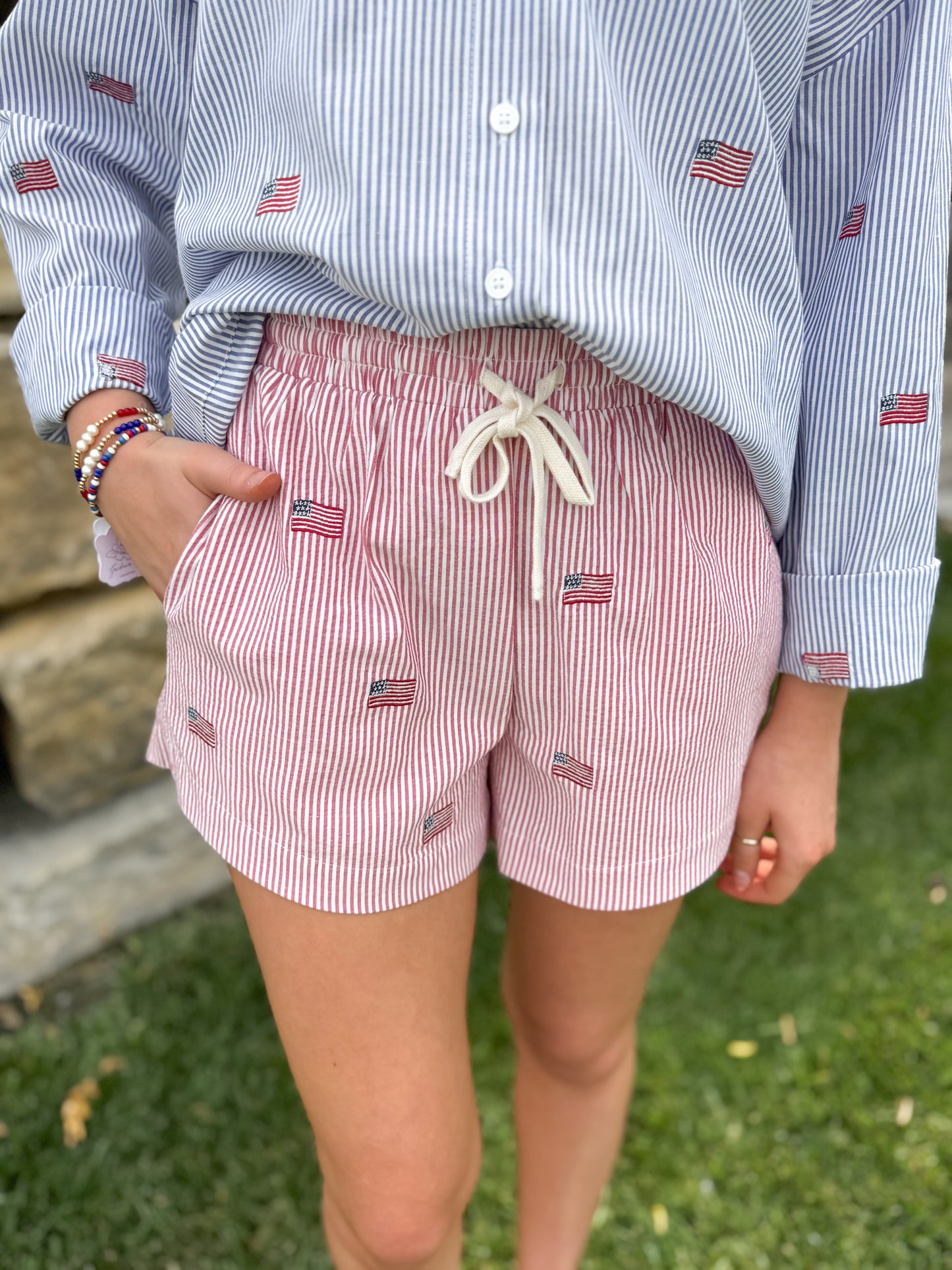 Hallie Red Stripe Flag Short