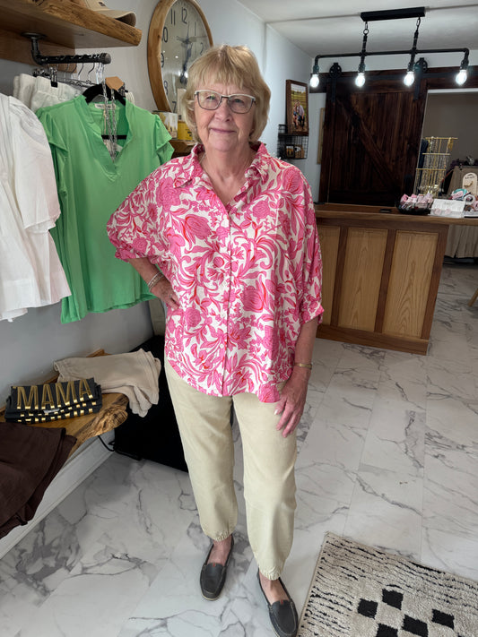 Rosie Floral Print Button Down Blouse