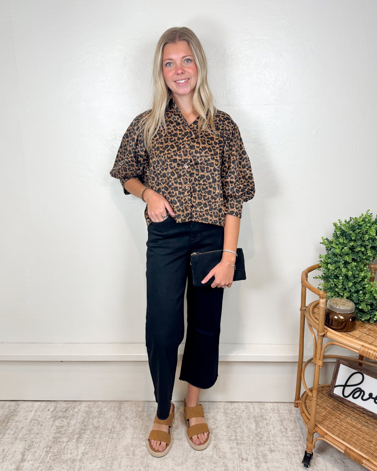Kaylen Leopard Satin Blouse