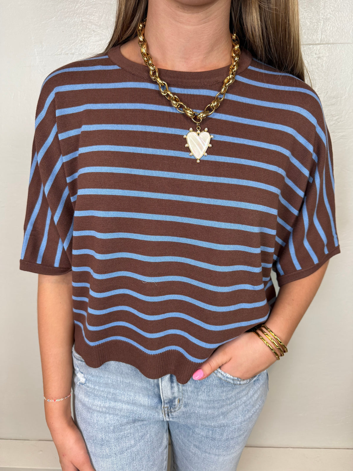Makenna Stripe Poncho Sleeve Top