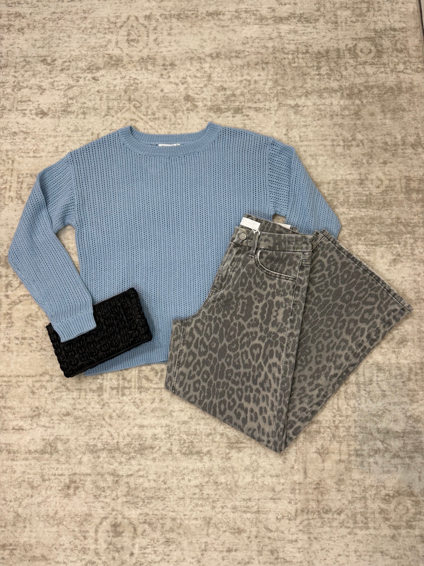 Sasha Chambray Solid Pointelle Sweater