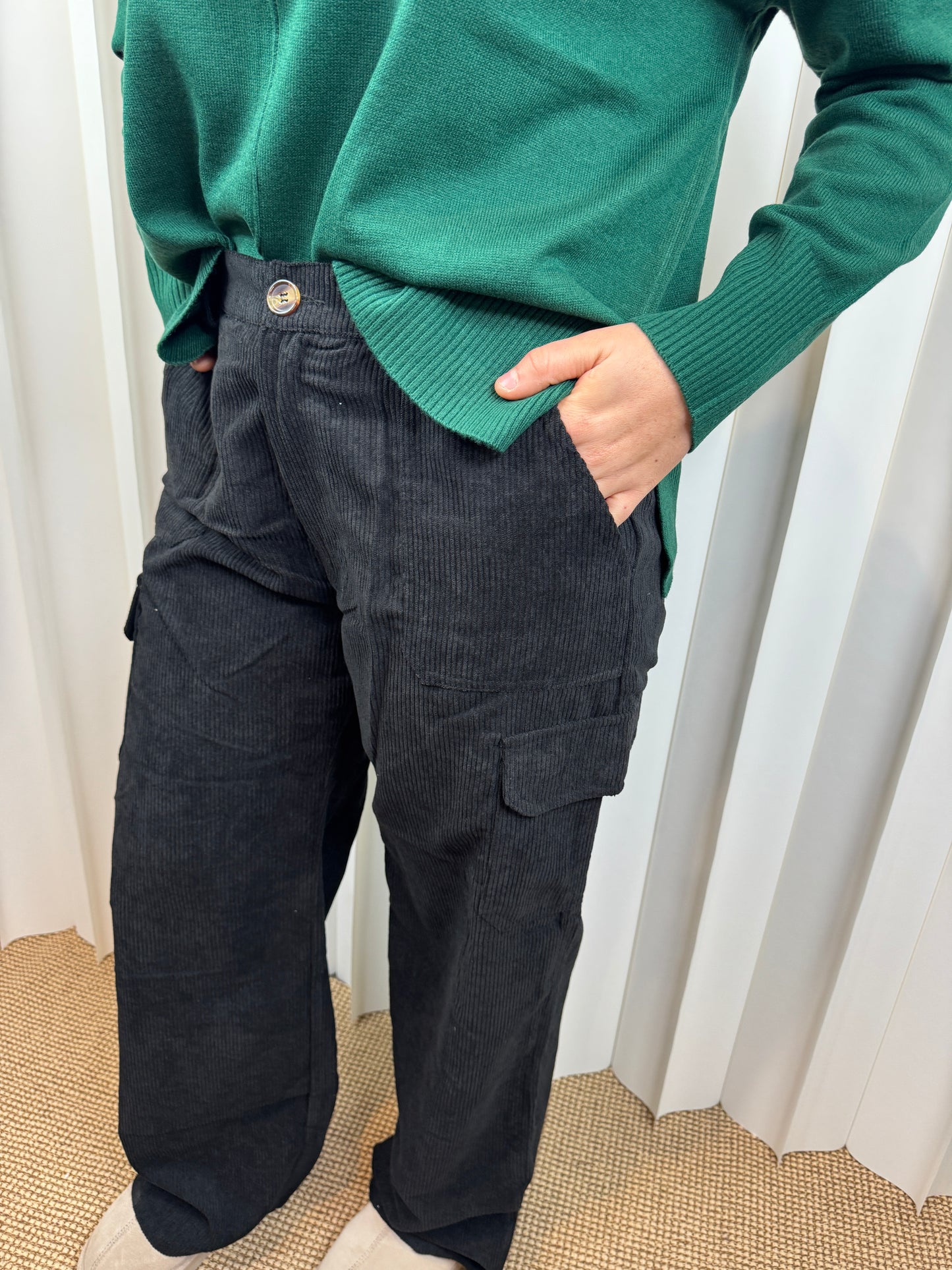 Joanie Black Corduroy Cargo Pants
