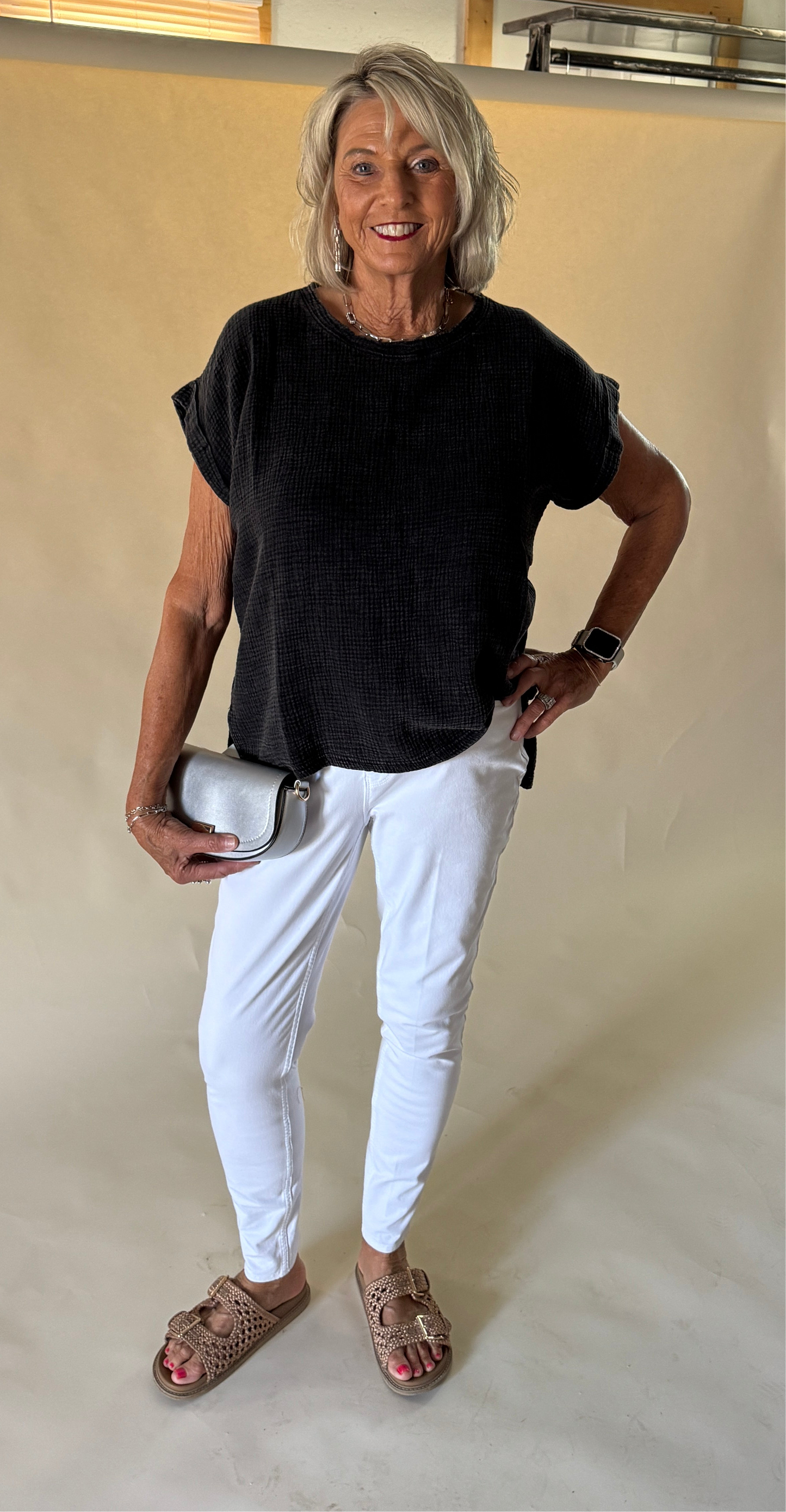 Mary Gauze Acid Wash Top