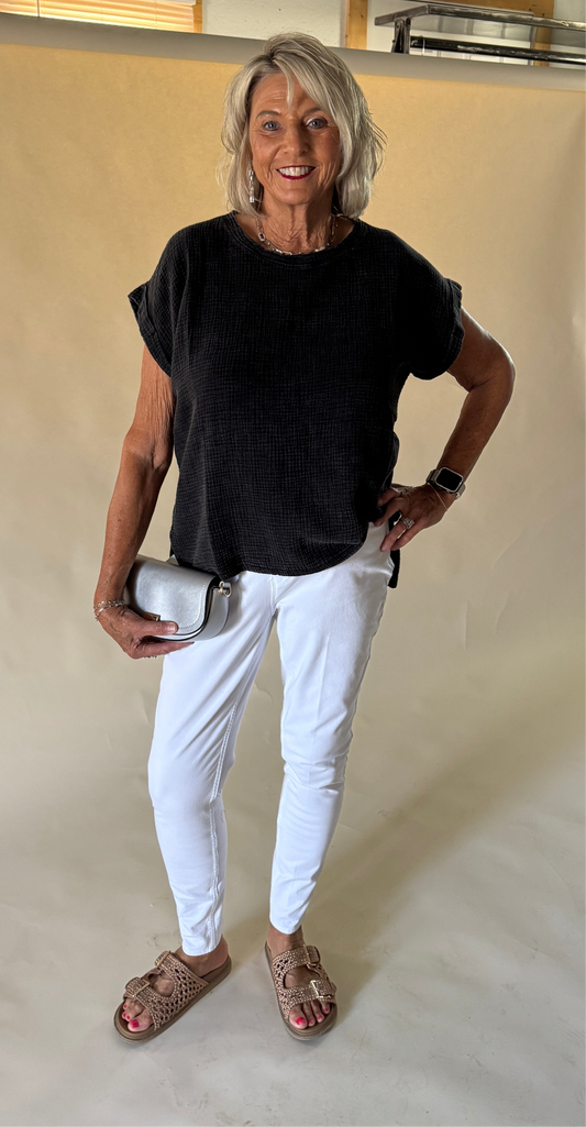 Mary Gauze Acid Wash Top