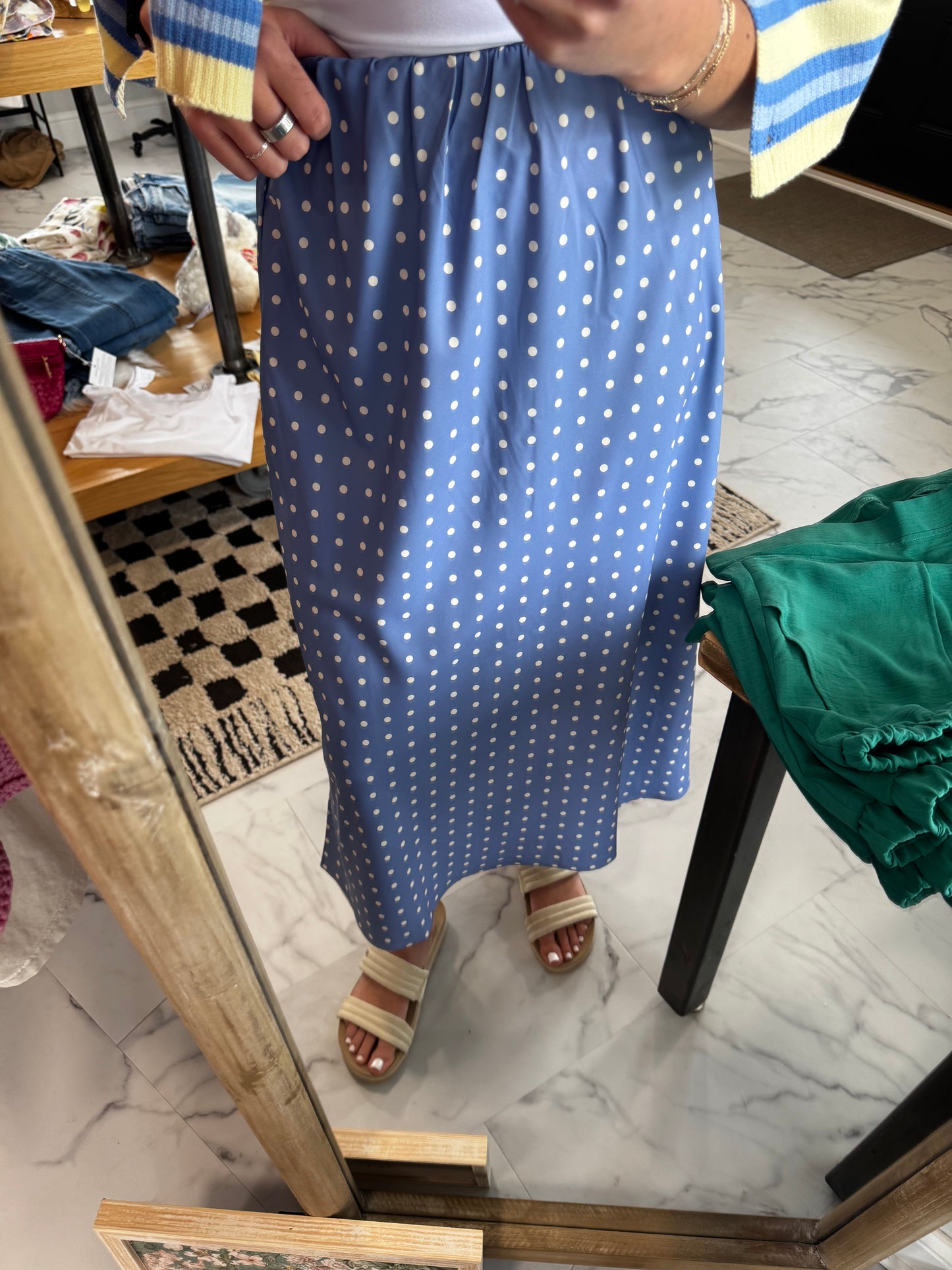 Landry Polka Dot Satin Midi Skirt